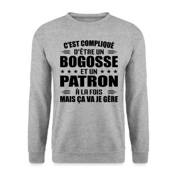 Compliqué D'être Un Bogosse et Un Patron - Sweat-shirt Unisexe - gris chiné - Devant - Alina (178cm) & Michal (187cm)