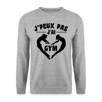 Ich kann kein Fitnessstudio | Gymnastik Geschenk | Fitnessstudio - Unisex Pullover - Weißgrau meliert - Vorne - Alina (178cm) & Michal (187cm)