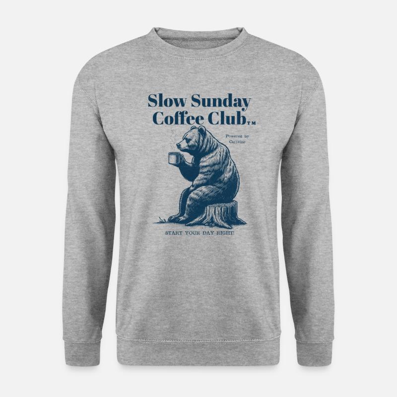 Slow Sunday Coffee Club - Kaffee Bär - Unisex Pullover - Weißgrau meliert