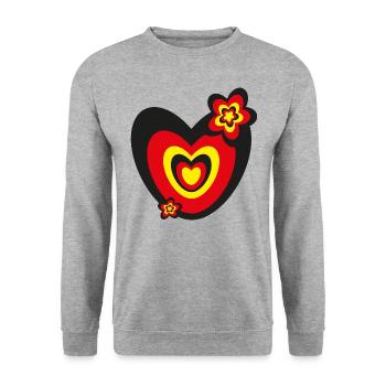 Deutschlandfarben mit viel Herz und Blumen. - Unisex Pullover - Weißgrau meliert - Vorne - Alina (178cm) & Michal (187cm)
