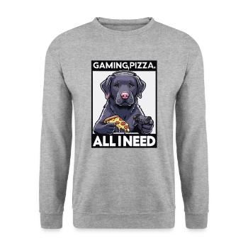 Funny Dog Gaming Pizza Gamer Gamer Gaming - Unisex Sweatshirt - salt & pepper - Front - Alina (178cm) & Michal (187cm)