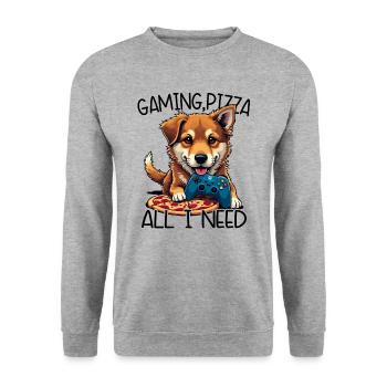 Funny Dog Gaming Pizza Gamer Gamer Gaming - Unisex Sweatshirt - salt & pepper - Front - Alina (178cm) & Michal (187cm)