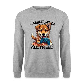 Funny Dog Gaming Pizza Gamer Gamer Gaming - Unisex Sweatshirt - salt & pepper - Front - Alina (178cm) & Michal (187cm)
