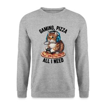 Drôles de chats Jeux Pizza Gamer Gamer Jeux - Sweat-shirt Unisexe - gris chiné - Devant - Alina (178cm) & Michal (187cm)