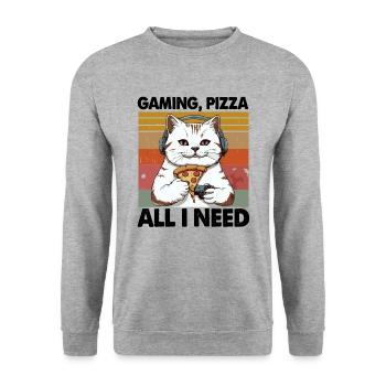 Funny Cats Gaming Pizza Gamer Gamer Gaming - Unisex Sweatshirt - salt & pepper - Front - Alina (178cm) & Michal (187cm)