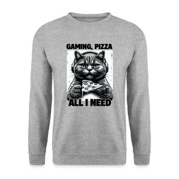 Funny Cats Gaming Pizza Gamer Gamer Gaming - Unisex Sweatshirt - salt & pepper - Front - Alina (178cm) & Michal (187cm)