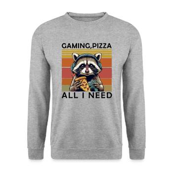 Funny Raccoon Gaming Pizza Gamer Gamer Gaming - Unisex Sweatshirt - salt & pepper - Front - Alina (178cm) & Michal (187cm)