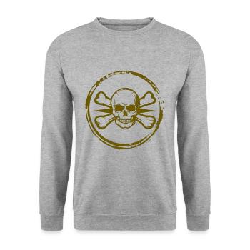 Pirat Seeräuber Freibeuter Säbel Knochen Skelett - Unisex Pullover - Weißgrau meliert - Vorne - Alina (178cm) & Michal (187cm)