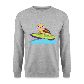 Kawaii Turtle Surfer - Cute Beach Design - Unisex Sweatshirt - salt & pepper - Front - Alina (178cm) & Michal (187cm)