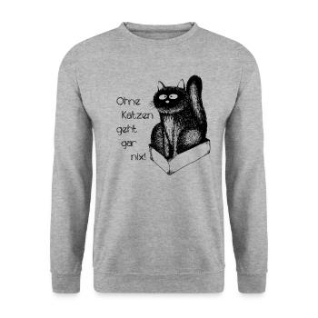 On ne peut rien faire sans chats! Chat Kater Cat - Sweat-shirt Unisexe - gris chiné - Devant - Alina (178cm) & Michal (187cm)