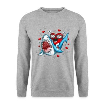Shark Heart valentine's day Heart Shark Motif - Unisex Sweatshirt - salt & pepper - Front - Alina (178cm) & Michal (187cm)