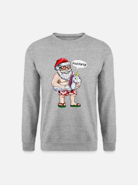 Schwimmreifen Einhorn Senta Claus Pool Party X-Mas - Unisex Pullover - Weißgrau meliert