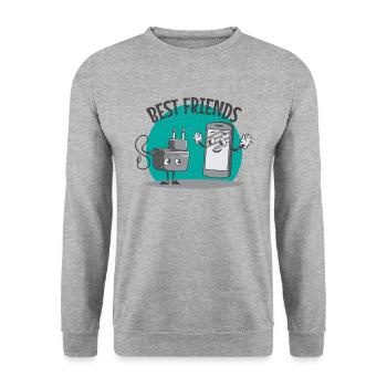 Câble de charge Téléphone portable Smartphone Batterie Vide Meilleurs Amis - Sweat-shirt Unisexe - gris chiné - Devant - Alina (178cm) & Michal (187cm)