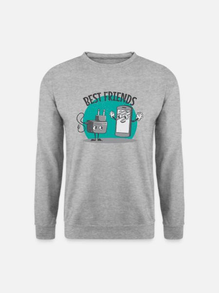 Ladekabel Handy Smartphone Akku leer beste Freunde - Unisex Pullover - Weißgrau meliert