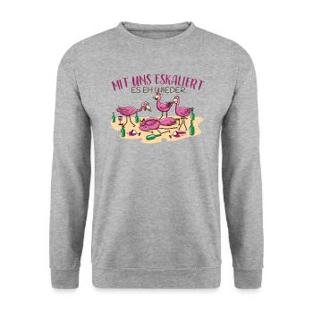 Flamingo Alkohol Bier Es eskalier eh Schnaps - Unisex Pullover - Weißgrau meliert - Vorne - Alina (178cm) & Michal (187cm)