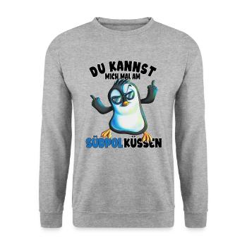 Kannst mich mal am Südpol küssen Pinguine - Unisex Pullover - Weißgrau meliert - Vorne - Alina (178cm) & Michal (187cm)
