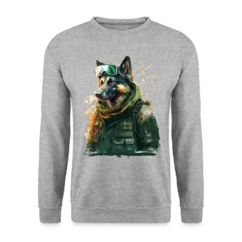 German Shepherd as a soldier - Unisex Sweatshirt - salt & pepper - Front - Alina (178cm) & Michal (187cm)