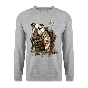 Bulldog en tant que soldat - Sweat-shirt Unisexe - gris chiné - Devant - Alina (178cm) & Michal (187cm)