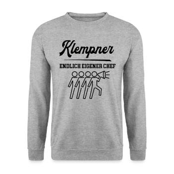 Klempner Chef Selbstständigkeit Klempnerei Meister - Unisex Pullover - Weißgrau meliert - Vorne - Alina (178cm) & Michal (187cm)