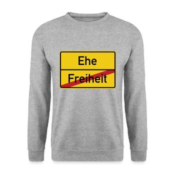Ortsschild Freiheit Ehe Verkehrsschild - Unisex Pullover - Weißgrau meliert - Vorne - Alina (178cm) & Michal (187cm)