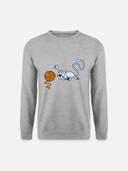 Katze spielt mit einem Ball - Unisex Pullover - Weißgrau meliert
