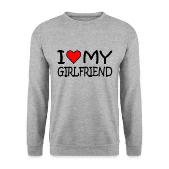 I love my girlfriend - Sweat-shirt Unisexe - gris chiné - Devant - Alina (178cm) & Michal (187cm)