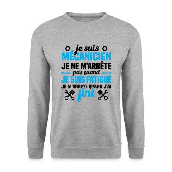 Je suis mécanicien je ne m'arrête humour cadeau - Sweat-shirt Unisexe - gris chiné - Devant - Alina (178cm) & Michal (187cm)