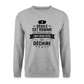 Cet Homme Est Déjà Pris Par Une Infirmière - Sweat-shirt Unisexe - gris chiné - Devant - Alina (178cm) & Michal (187cm)