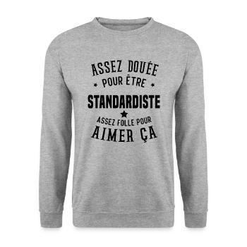 Assez douée pour être standardiste assez folle - Sweat-shirt Unisexe - gris chiné - Devant - Alina (178cm) & Michal (187cm)