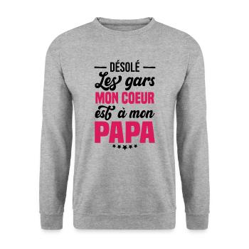 Désolé Les Gars Mon Coeur Est À Mon Papa - Sweat-shirt Unisexe - gris chiné - Devant - Alina (178cm) & Michal (187cm)
