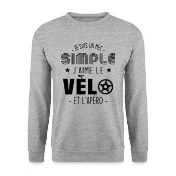 Je suis un mec simple j'aime le vélo et l'apéro - Sweat-shirt Unisexe - gris chiné - Devant - Alina (178cm) & Michal (187cm)