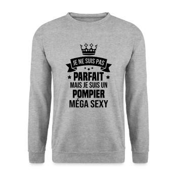 Je suis un pompier méga sexy, Cadeau pompier - Sweat-shirt Unisexe - gris chiné - Devant - Alina (178cm) & Michal (187cm)