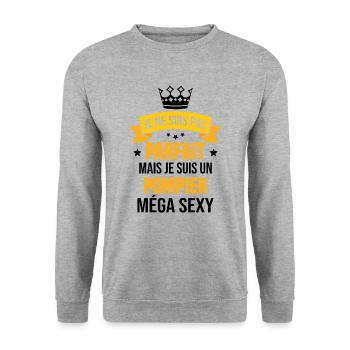 Je suis un pompier méga sexy, Cadeau pompier - Sweat-shirt Unisexe - gris chiné - Devant - Alina (178cm) & Michal (187cm)