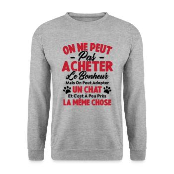 On peut adopter un chat Humour Cadeau - Sweat-shirt Unisexe - gris chiné - Devant - Alina (178cm) & Michal (187cm)