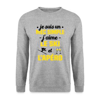 Je suis un mec simple j'aime le ski et l'apéro - Sweat-shirt Unisexe - gris chiné - Devant - Alina (178cm) & Michal (187cm)
