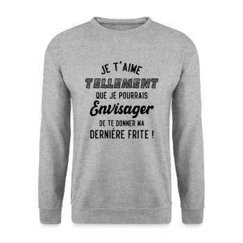 Je t'aime tellement que je pourrais donner frite - Sweat-shirt Unisexe - gris chiné - Devant - Alina (178cm) & Michal (187cm)