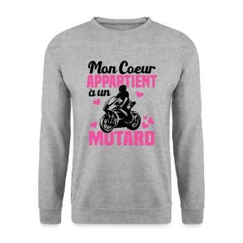 Mon coeur appartient à un motard - Sweat-shirt Unisexe - gris chiné - Devant - Alina (178cm) & Michal (187cm)