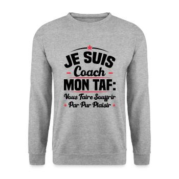 Je suis coach, Humour cadeau sportif coach - Sweat-shirt Unisexe - gris chiné - Devant - Alina (178cm) & Michal (187cm)