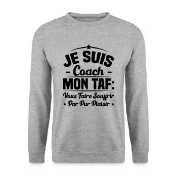 Je suis coach, Humour cadeau sportif coach - Sweat-shirt Unisexe - gris chiné - Devant - Alina (178cm) & Michal (187cm)