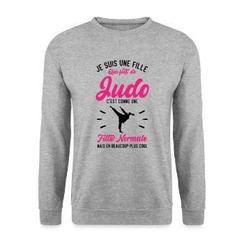 Une fille de judo c'est comme une fille normale - Sweat-shirt Unisexe - gris chiné - Devant - Alina (178cm) & Michal (187cm)