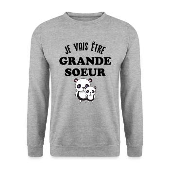 Je vais être grande sœur, Future grande soeur - Sweat-shirt Unisexe - gris chiné - Devant - Alina (178cm) & Michal (187cm)