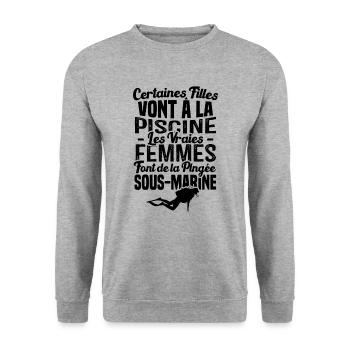 Les vraies femmes font de la plongée sous marine - Sweat-shirt Unisexe - gris chiné - Devant - Alina (178cm) & Michal (187cm)