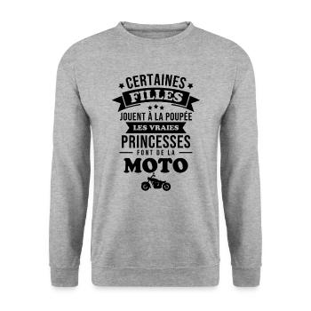 Les vraies princesse font de la moto - Sweat-shirt Unisexe - gris chiné - Devant - Alina (178cm) & Michal (187cm)