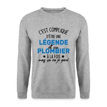 Une légende et un plombier à la fois - Sweat-shirt Unisexe - gris chiné - Devant - Alina (178cm) & Michal (187cm)