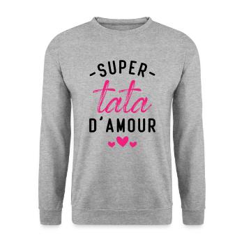 Cadeau Femme Super tata d'amour - Sweat-shirt Unisexe - gris chiné - Devant - Alina (178cm) & Michal (187cm)