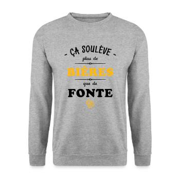 ça soulève plus de bières que de fonte - Sweat-shirt Unisexe - gris chiné - Devant - Alina (178cm) & Michal (187cm)