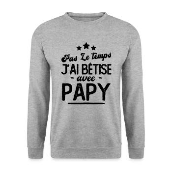 Pas le temps j'ai bêtise avec papy - Sweat-shirt Unisexe - gris chiné - Devant - Alina (178cm) & Michal (187cm)