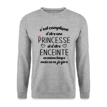 Compliqué d'être une princesse et d'être enceinte - Sweat-shirt Unisexe - gris chiné - Devant - Alina (178cm) & Michal (187cm)