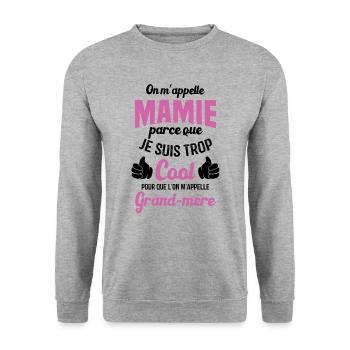 On m'appelle mamie parce que je suis trop cool - Sweat-shirt Unisexe - gris chiné - Devant - Alina (178cm) & Michal (187cm)