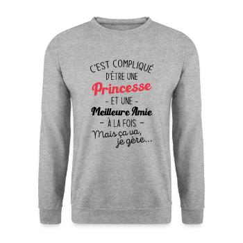 Une princesse et meilleure amie - Sweat-shirt Unisexe - gris chiné - Devant - Alina (178cm) & Michal (187cm)